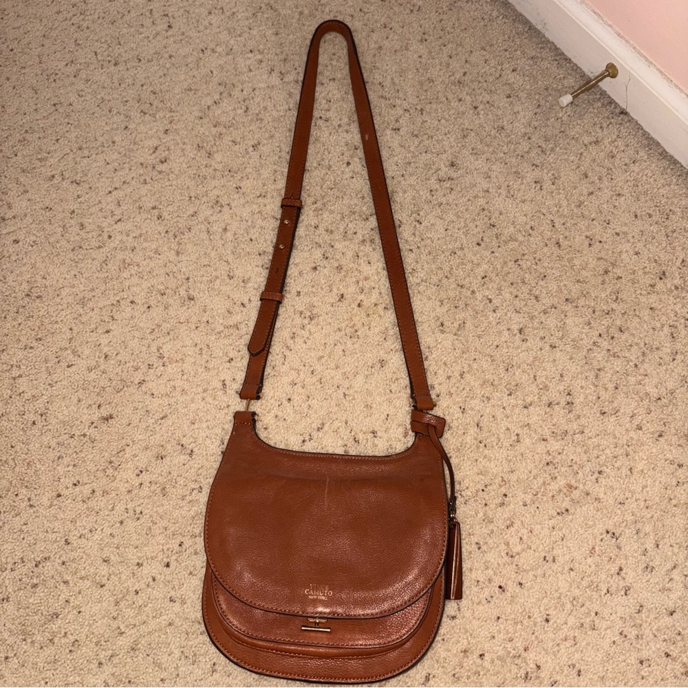 Vince Camuto Cognac Leather Saddle Crossbody Bag
